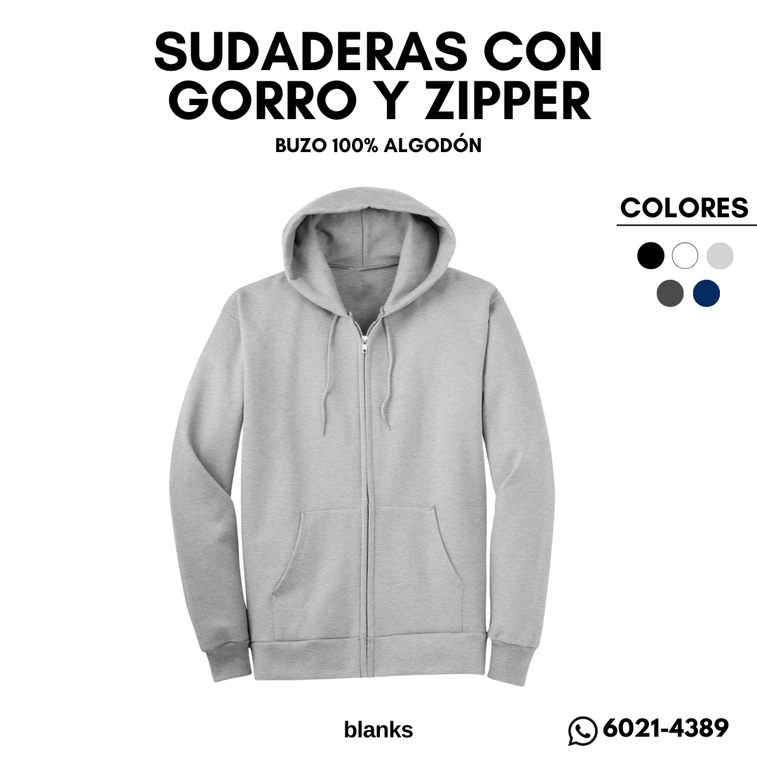 SUDADERA CON GORRO Y CON ZIPPER